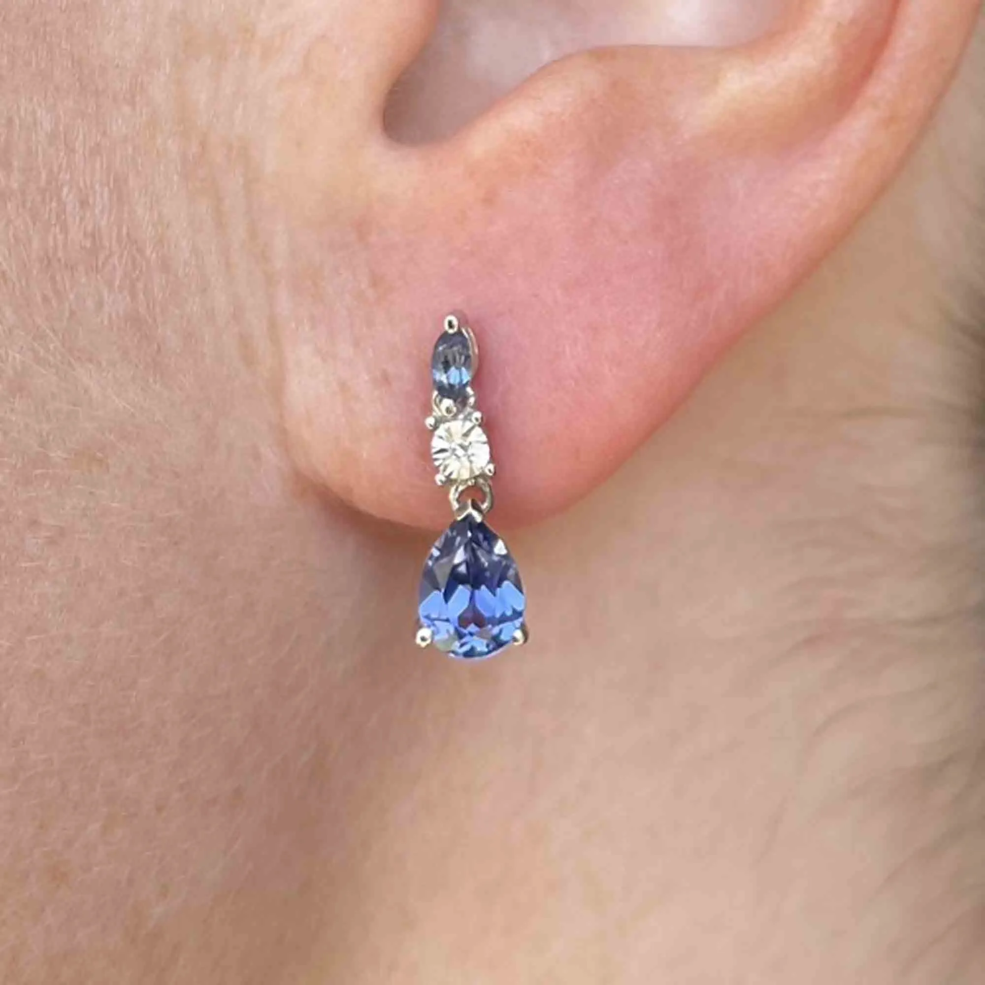 10K White Gold Diamond Sapphire Drop Earrings