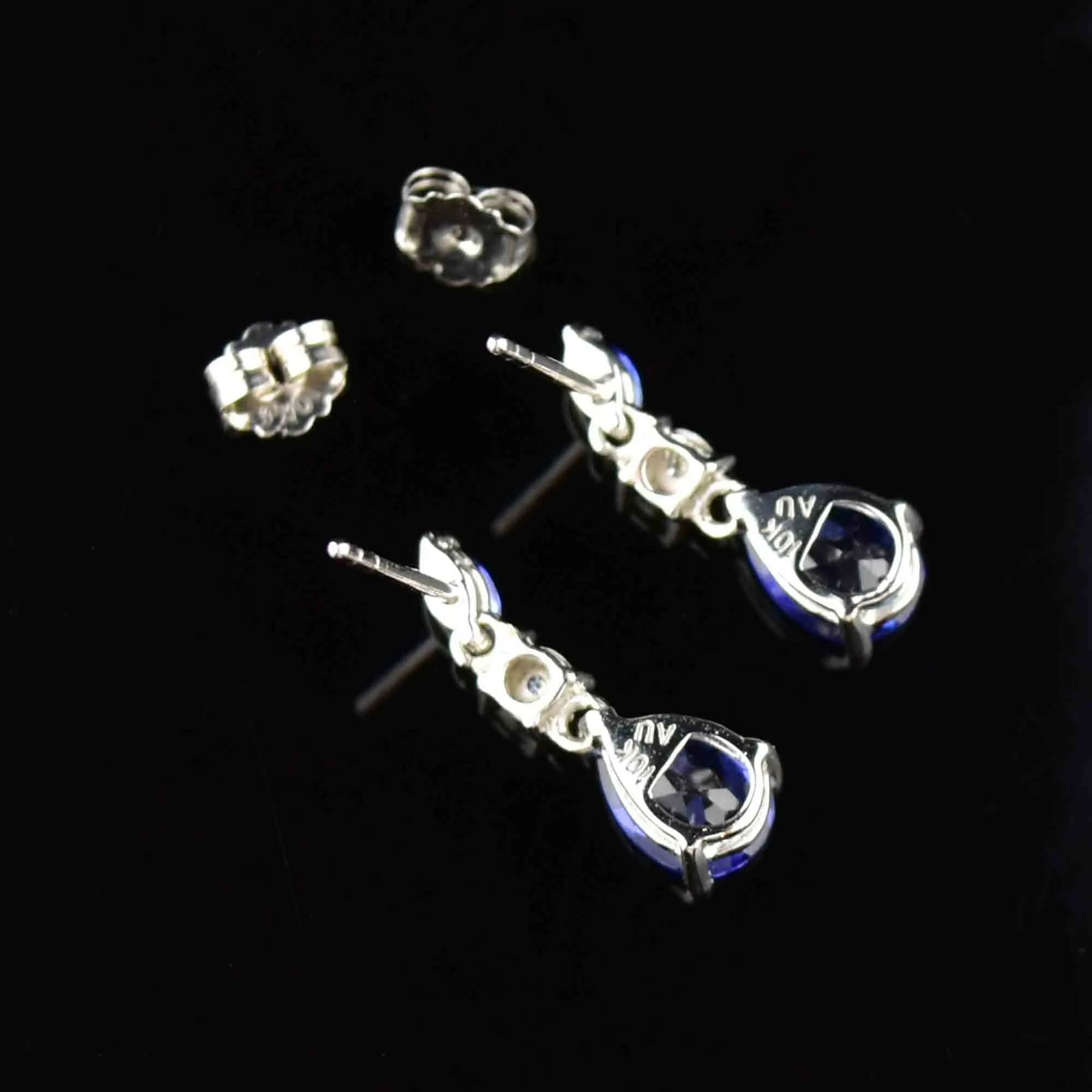 10K White Gold Diamond Sapphire Drop Earrings