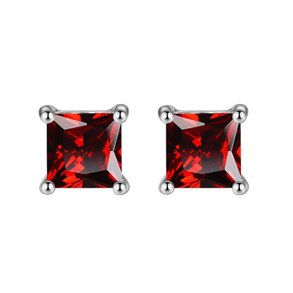 10k White Gold Plated 1/2 Ct Princes Cut Created Ruby Sapphire Stud Earrings