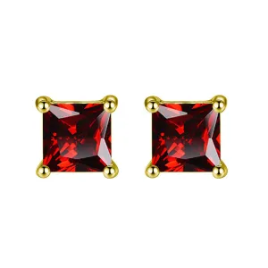 10k Yellow Gold Plated 2 Ct Princes Cut Created Ruby Sapphire Stud Earrings