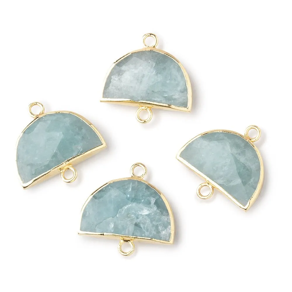 10x15mm Gold Leafed Aquamarine Faceted Half Moon Focal Connector 1 piece