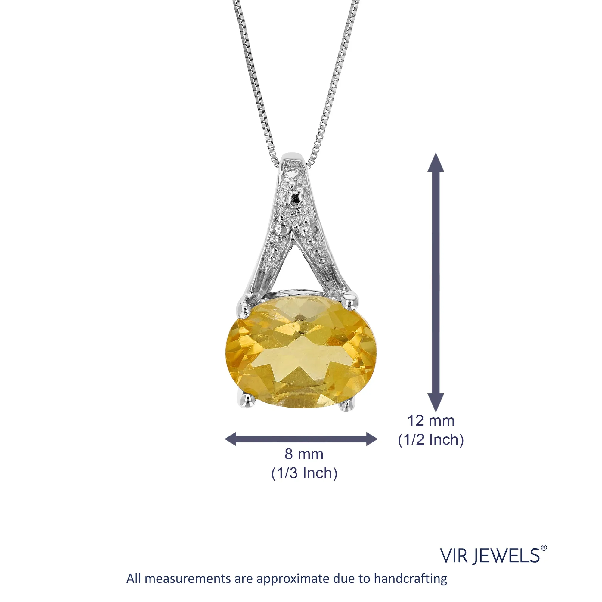 1.20 cttw Pendant Necklace, Citrine Oval Pendant Necklace for Women in .925 Sterling Silver with Rhodium, 18 Inch Chain, Prong Setting