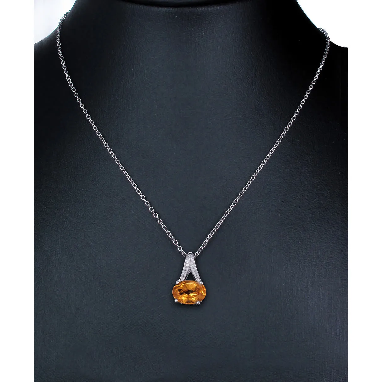 1.20 cttw Pendant Necklace, Citrine Oval Pendant Necklace for Women in .925 Sterling Silver with Rhodium, 18 Inch Chain, Prong Setting