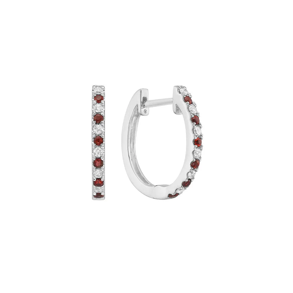 14 Karat White Gold Ruby and Diamond Small Hoop earrings