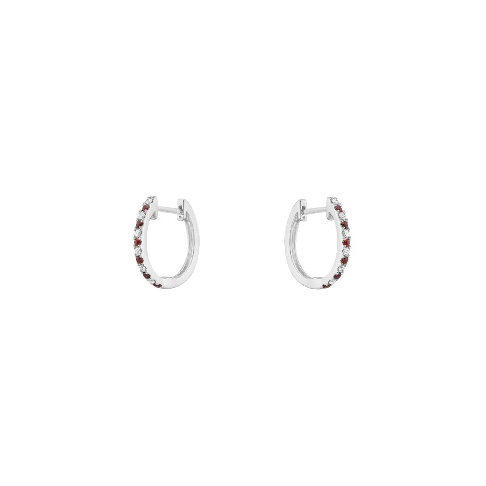 14 Karat White Gold Ruby and Diamond Small Hoop earrings