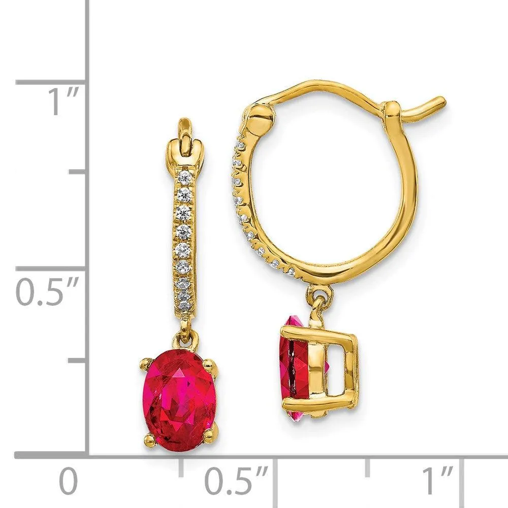 14k 1/10ct Diamond & Ruby Dangle Hoop Earrings