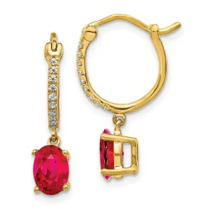 14k 1/10ct Diamond & Ruby Dangle Hoop Earrings