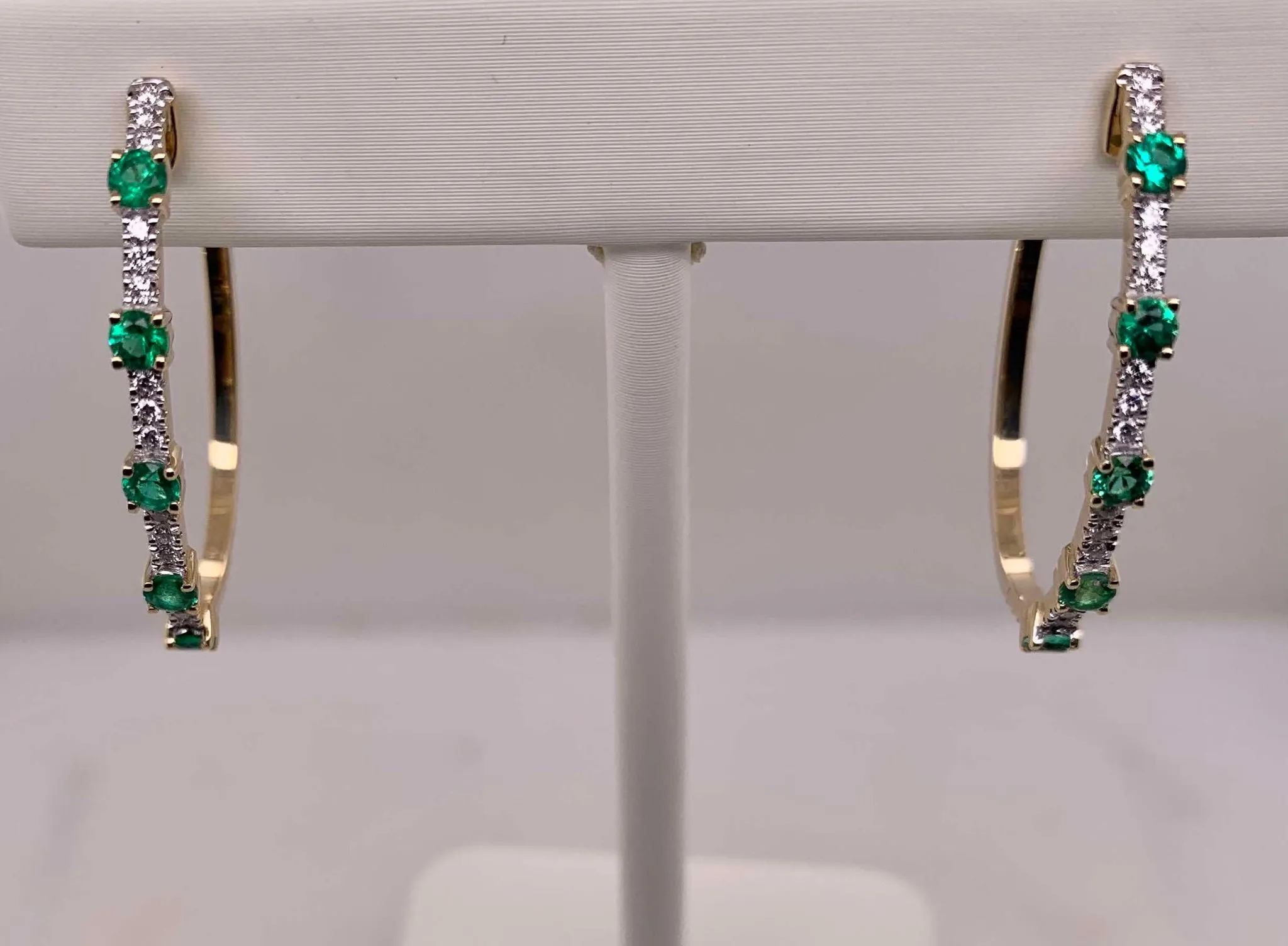 14K Emerald & Diamond Hoop Earrings