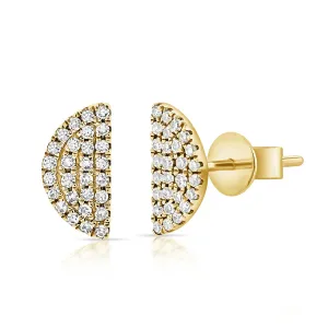 14k Gold & Diamond Half Moon Stud Earrings - 0.18 ct