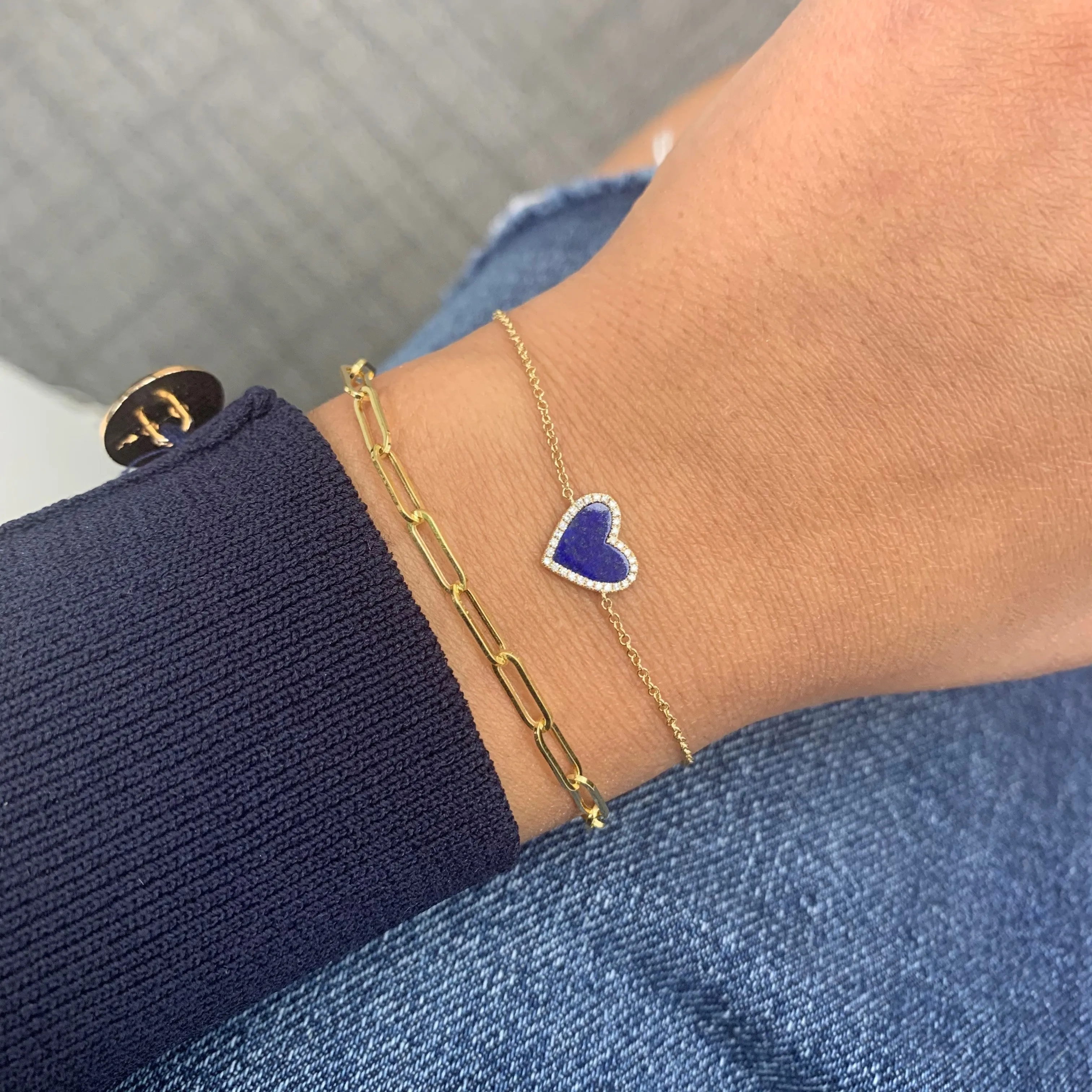 14k Gold & Diamond Lapis Heart Bracelet- 0.08ct.