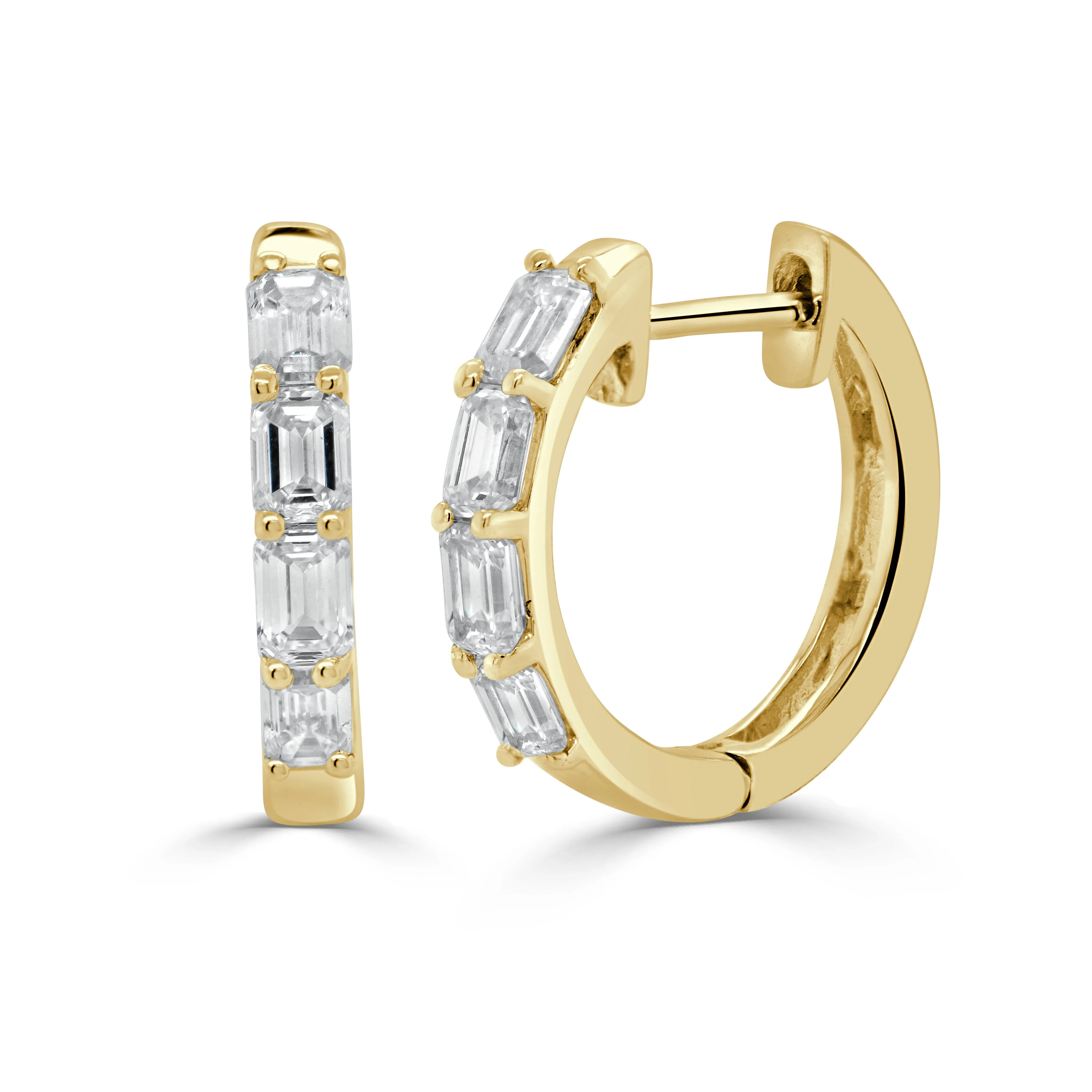 14k Gold & Emerald-Cut Diamond Huggie Earrings - 0.87ct