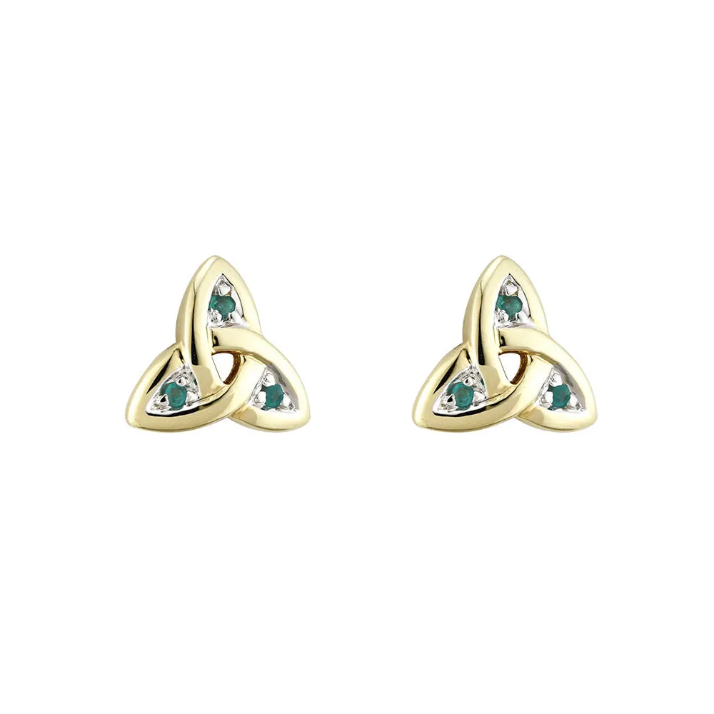 14K Gold Emerald Trinity Knot Earrings