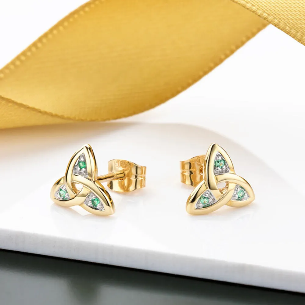 14K Gold Emerald Trinity Knot Earrings