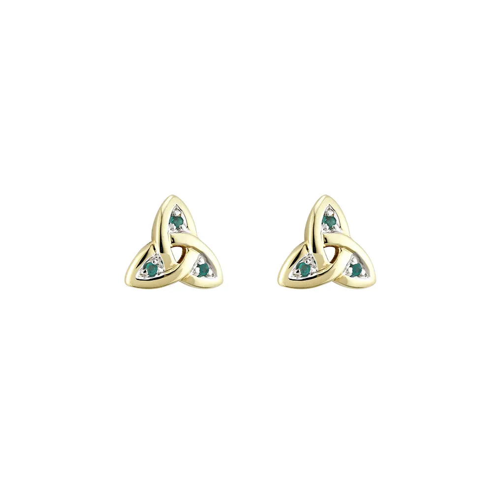 14K Gold Emerald Trinity Knot Earrings