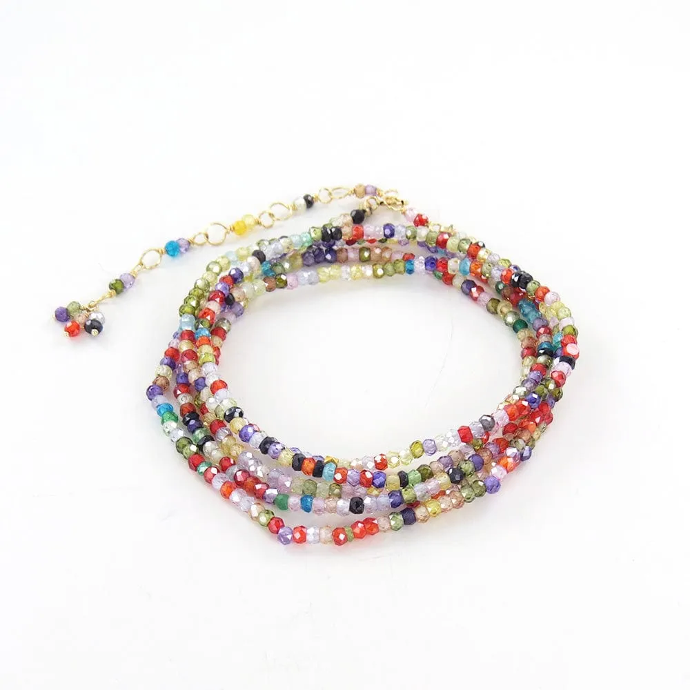 14k Multi CZ Wrap Bracelet & Necklace with 18K Hex Bead