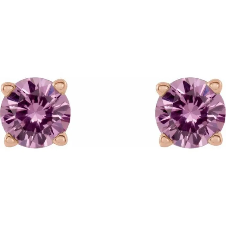 14K Rose 2.5 mm Natural Pink Sapphire Stud Earrings with Friction Post