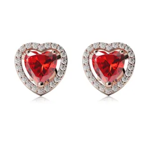 14k Rose Gold Plated 1/2 Ct Created Halo Heart Ruby Stud Earrings