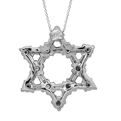 14K Solid White Gold Womens Diamond Star of David Pendant 0.75 Ctw