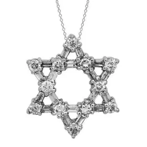 14K Solid White Gold Womens Diamond Star of David Pendant 0.75 Ctw