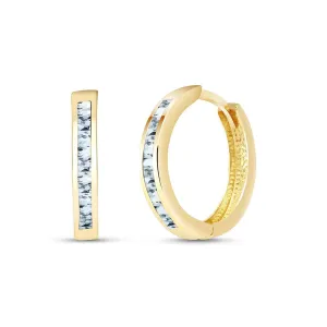 14K Solid Yellow Gold Hoop Huggie Earrings w/ Aquamarines