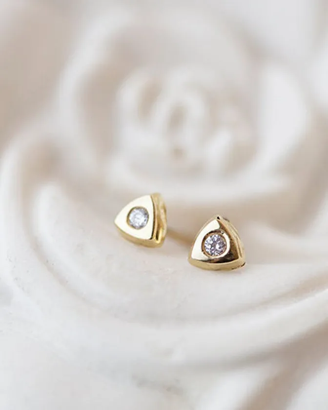 14k Triangle button Earrings