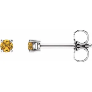 14K White 2.5 mm Natural Yellow Sapphire Stud Earrings with Friction Post