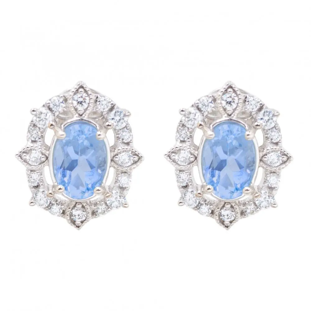 14K White Gold Aquamarine Vintage Style Stud Earirngs