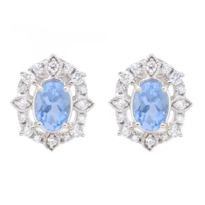 14K White Gold Aquamarine Vintage Style Stud Earirngs