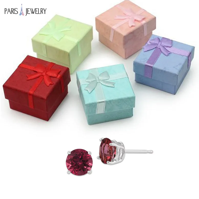 14k White Gold Created Ruby Sapphire Round Stud Earrings 1/4 ct