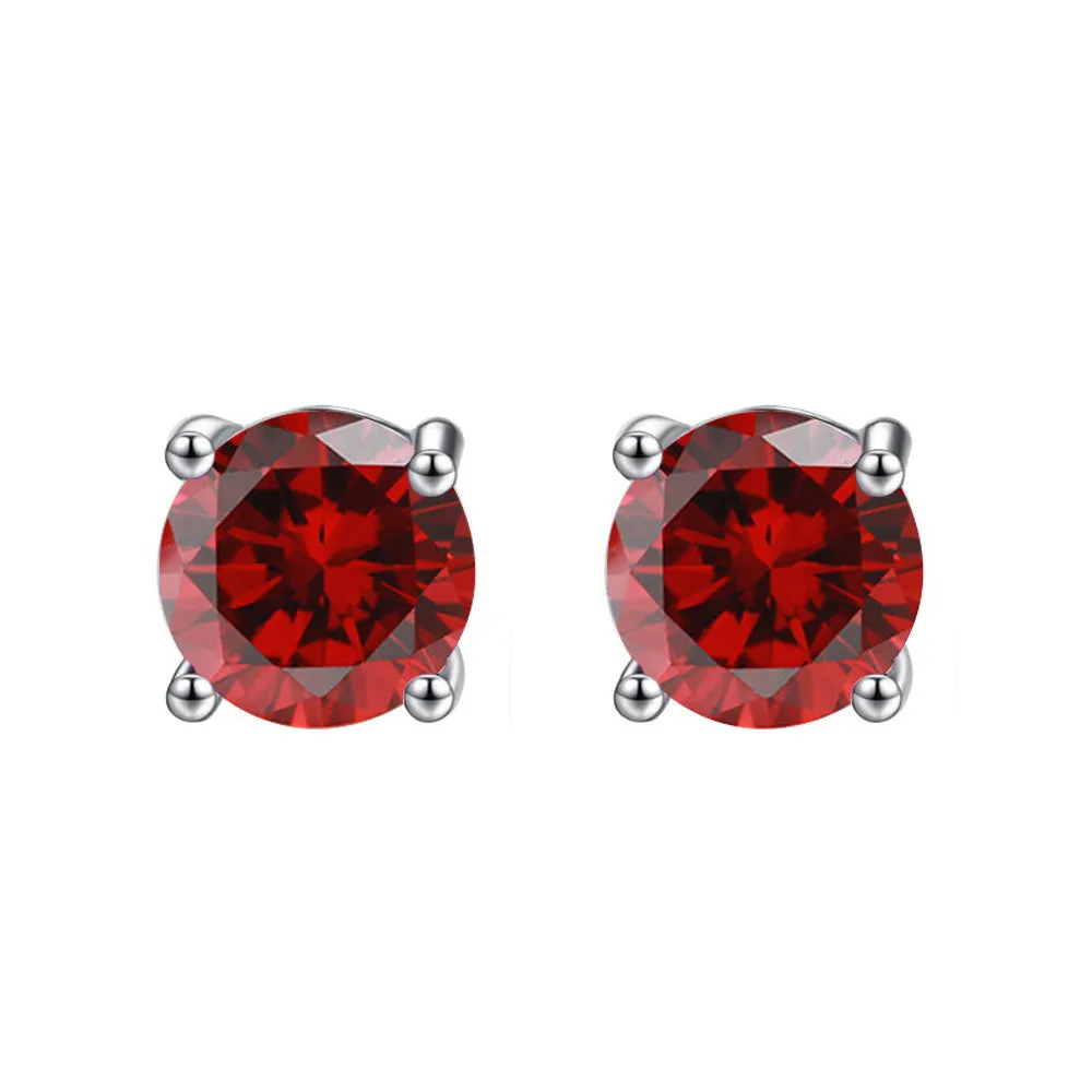 14k White Gold Created Ruby Sapphire Round Stud Earrings 1/4 ct