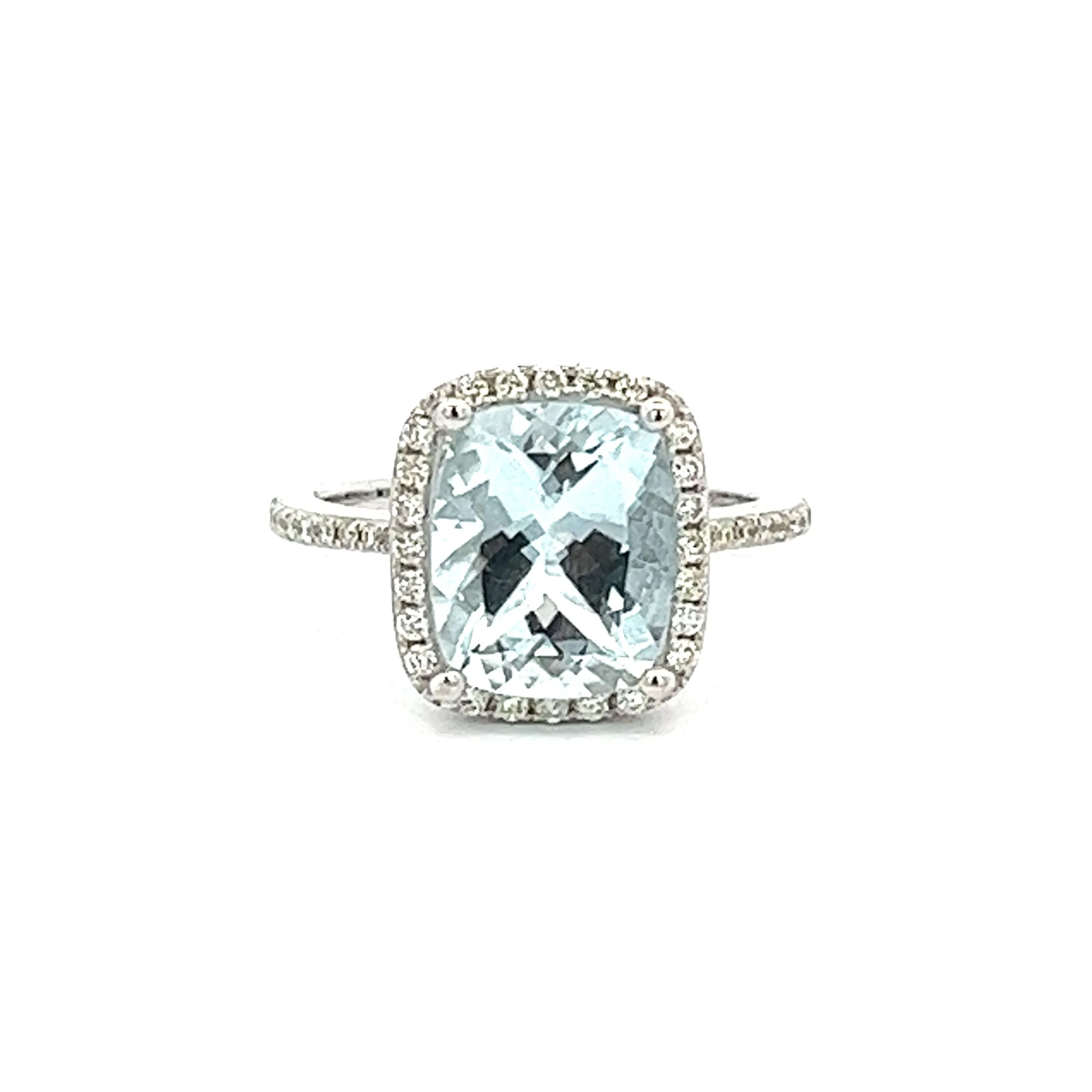 14k White Gold Diamond & Aquamarine Ring