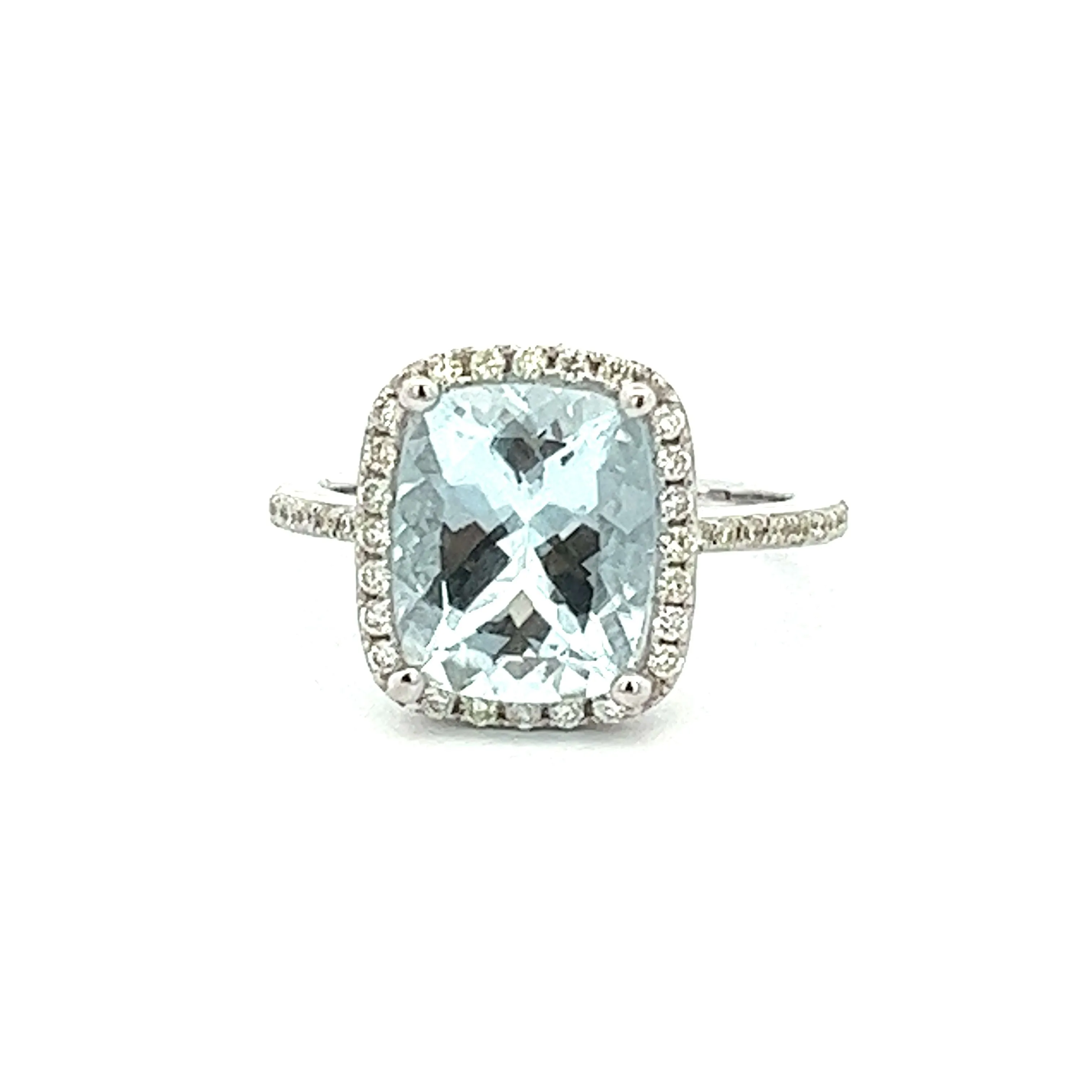 14k White Gold Diamond & Aquamarine Ring