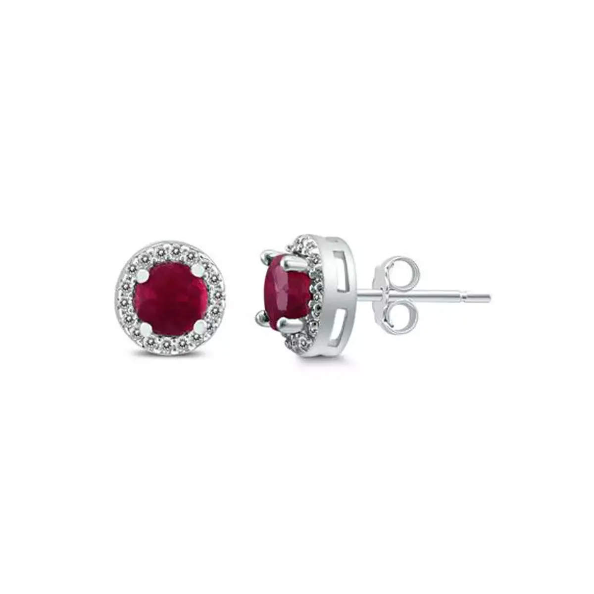 14k White Gold Plated 1 Ct Round Created Ruby Halo Stud Earrings