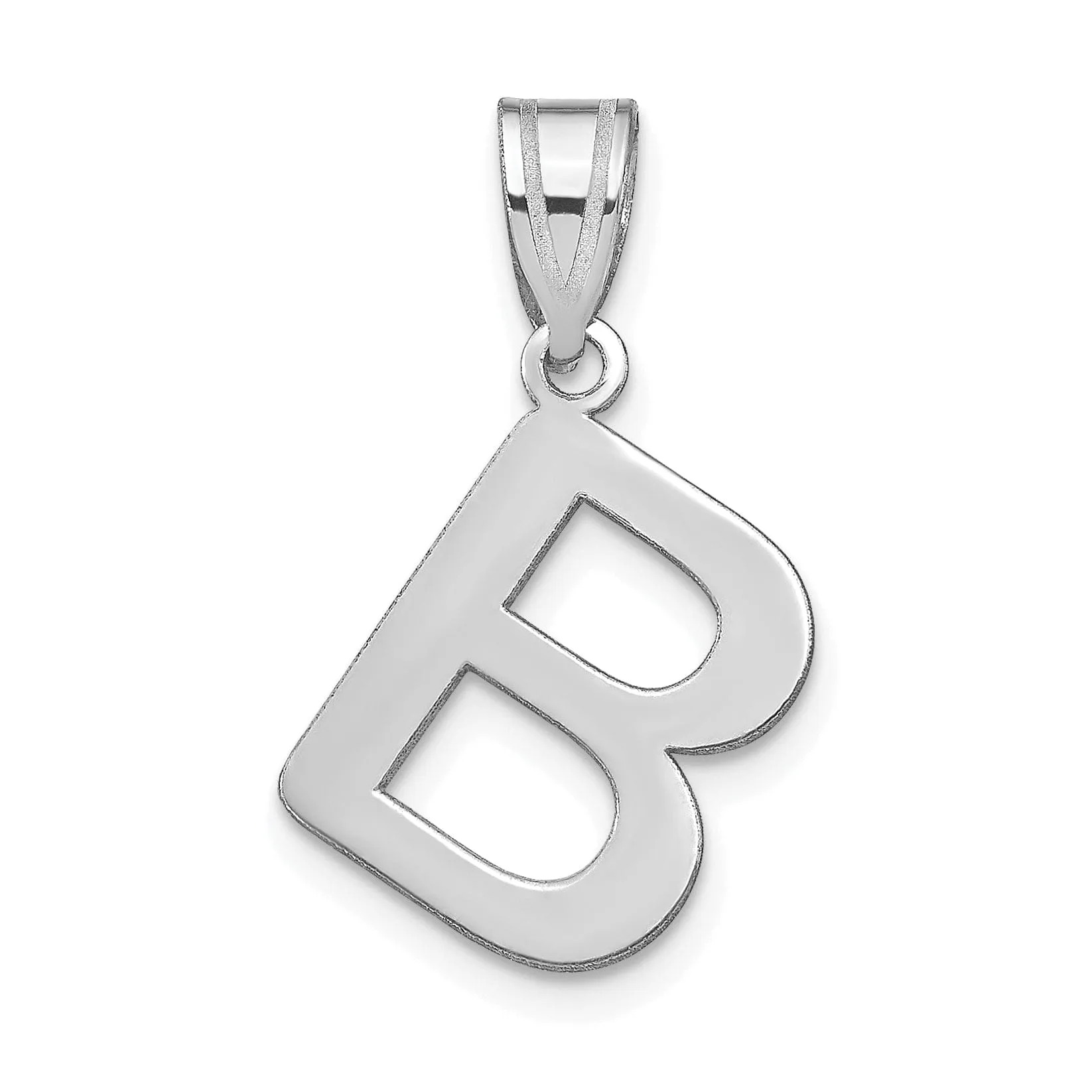 14k White Gold Slanted Design Bubble Letter B Initial Charm Pendant