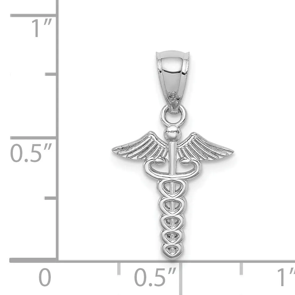 14K White Gold Solid Polished Finish Medical Symbol Charm Pendant