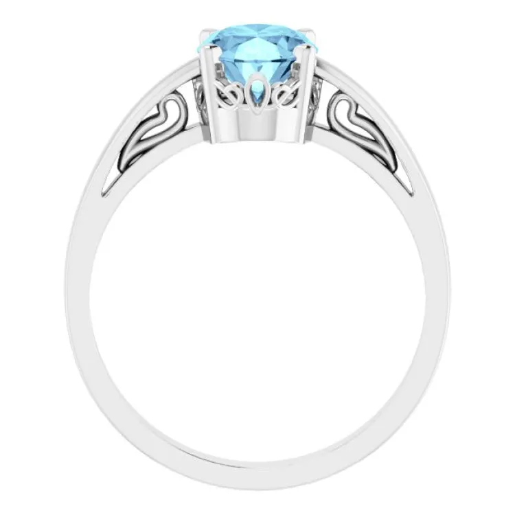 14K White Natural Aquamarine Solitaire Ring