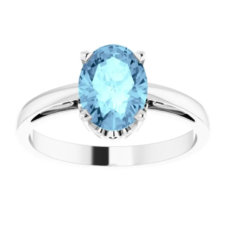 14K White Natural Aquamarine Solitaire Ring