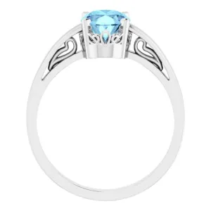 14K White Natural Aquamarine Solitaire Ring