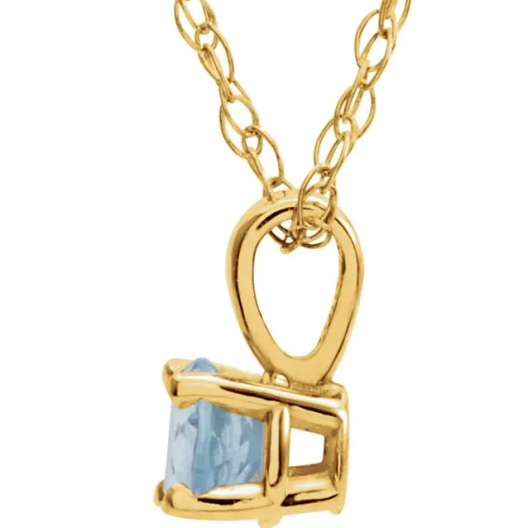 14K Yellow 3 mm Imitation Aquamarine Youth Solitaire 14" Necklace