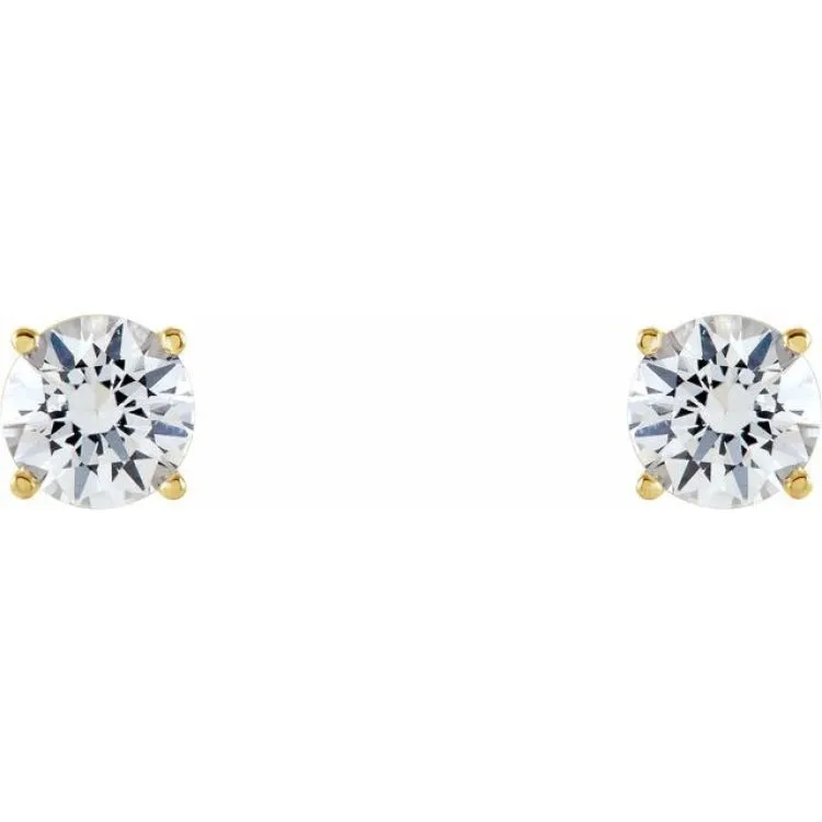 14K Yellow 5 mm Natural White Sapphire Stud Earrings with Friction Post