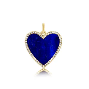 14K Yellow Gold Diamond   Lapis Heart Pendant