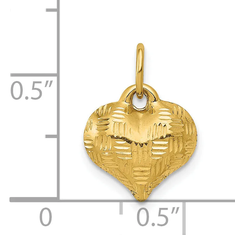 14k Yellow Gold Polished Basket Weave Pattern 3-D Heart Pendant