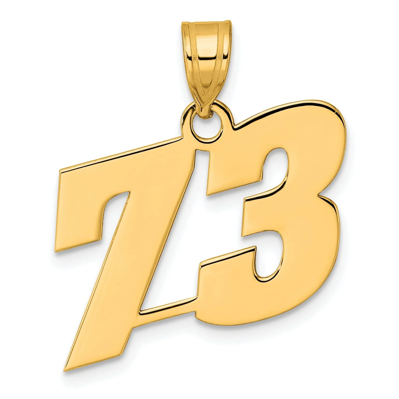 14k Yellow Gold Polished Finish Block Script Design Number 73 Charm Pendant