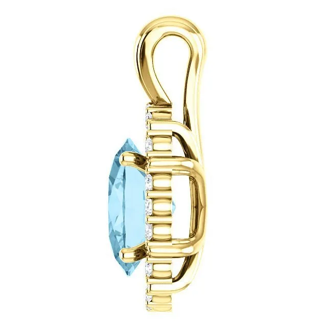 14KT GOLD 1.70 CT AQUAMARINE & .17 CTW DIAMOND OVAL HALO PENDANT