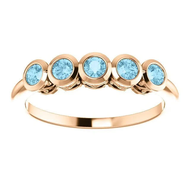 14KT GOLD 3/10 CTW ROUND AQUAMARINE 5 STONE RING