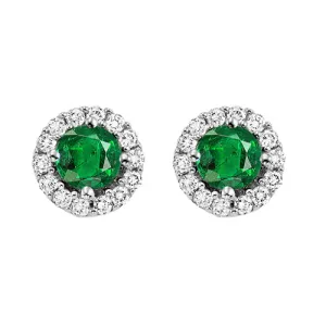 14Kt White Gold Diamond 1/8Ctw & Emerald 1/3Ctw Earring