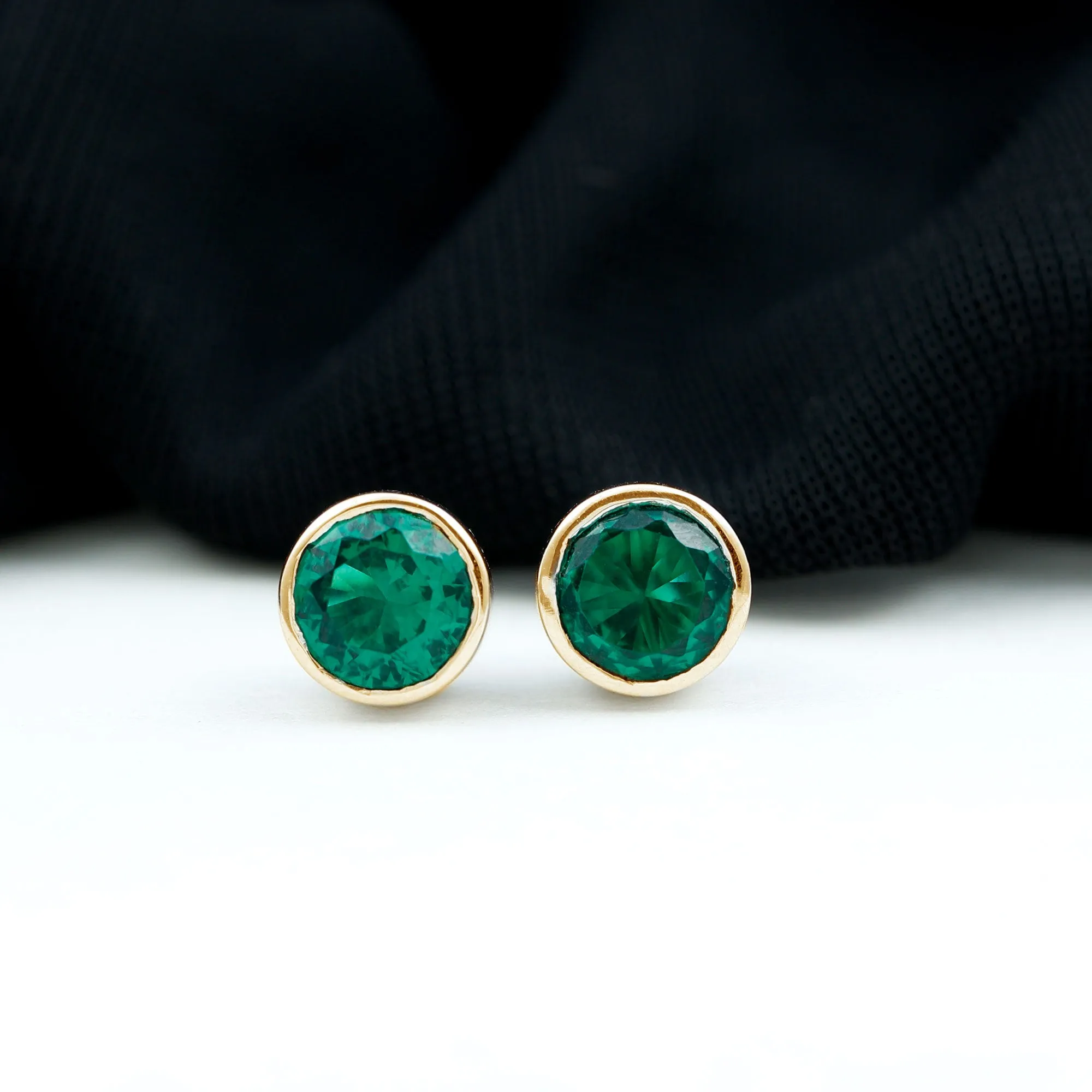 1.5 CT Bezel Set Created Emerald Solitaire Stud Earring