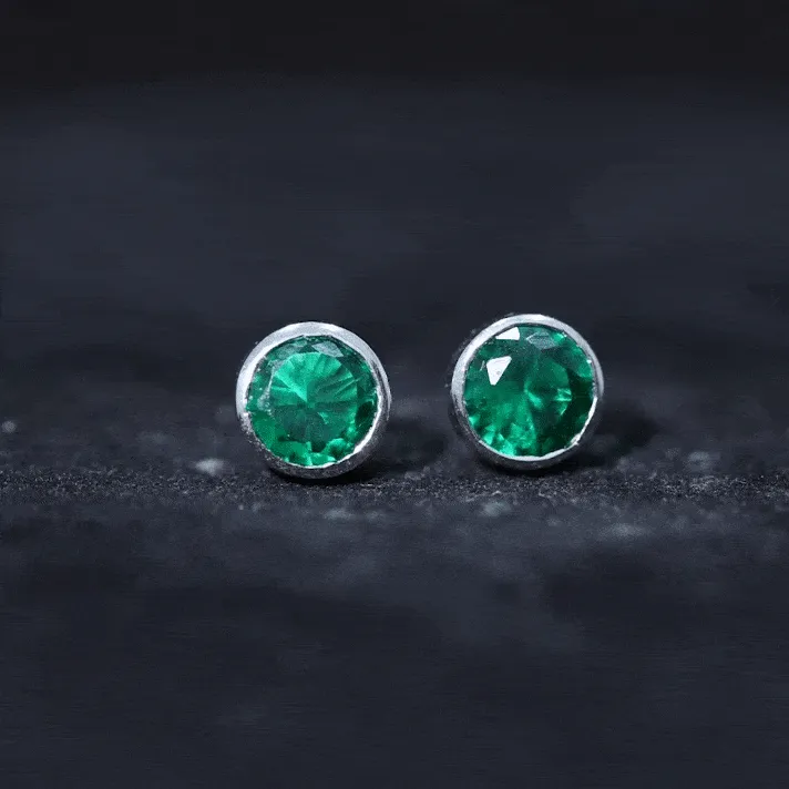 1.5 CT Bezel Set Created Emerald Solitaire Stud Earring