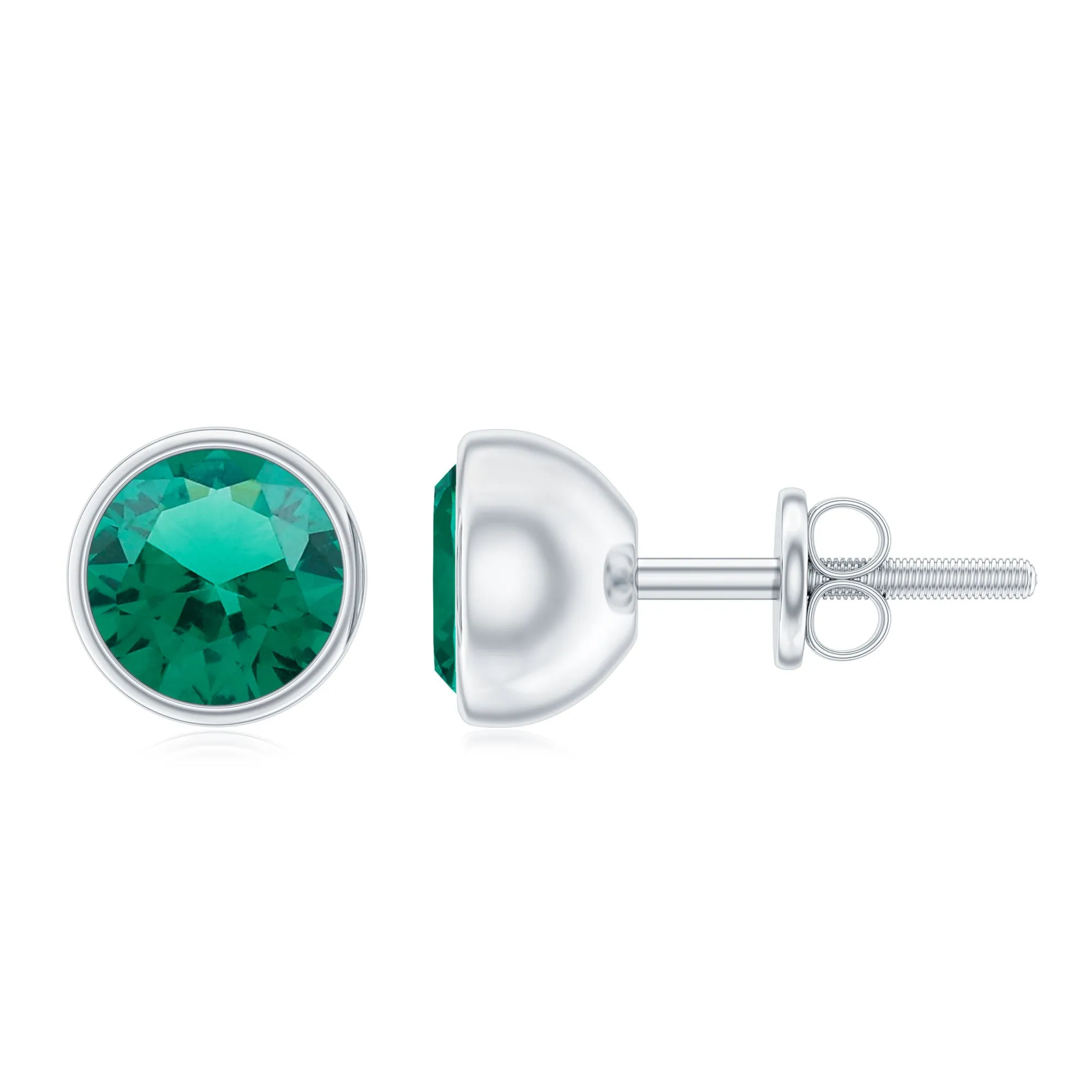 1.5 CT Bezel Set Created Emerald Solitaire Stud Earring