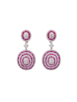 15.54ct Diamond Ruby 18K Gold Dangle Drop Earrings